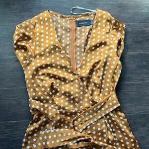 Polka Dot Wrap Jumpsuit in light Brown
